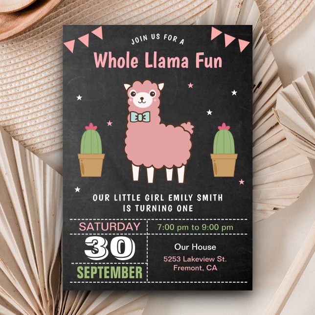 Cute Pink Llama Kids Birthday Party Invitation (Creator Uploaded)