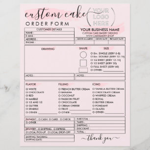 Cute Pink Logo Custom Best Bakery Cake Order Form