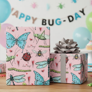 Cute Pink Love Bug Insects for Bug Lovers  Wrapping Paper