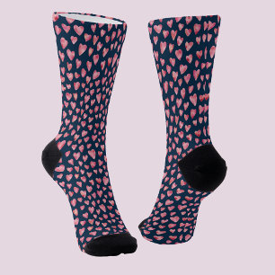 Cute Pink Love Heart Blue pattern socks