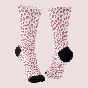 Cute Pink Love Heart White pattern Socks