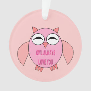 Cute Pink Love Message Owl Acrylic Ornament