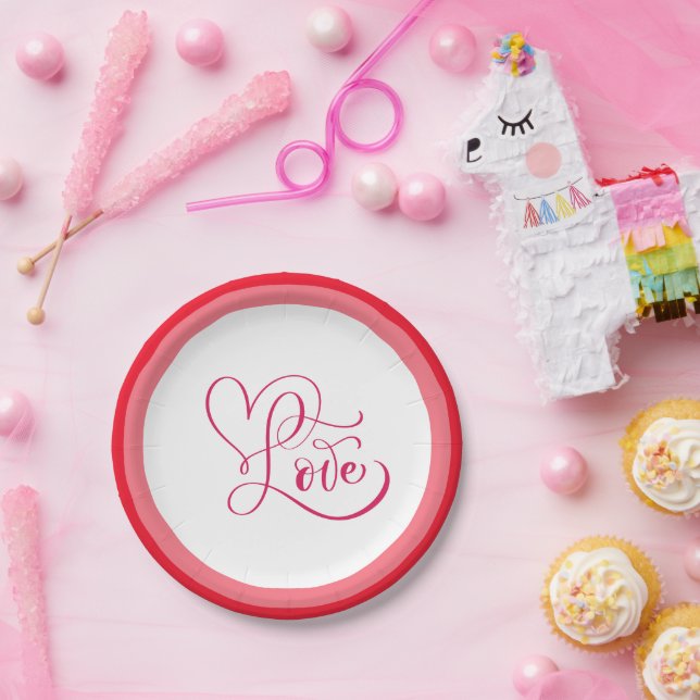 Cute Pink Love Style Design Paper Plate (Party)