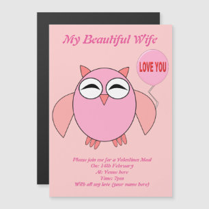 Cute Pink Love You Owl Custom Invite
