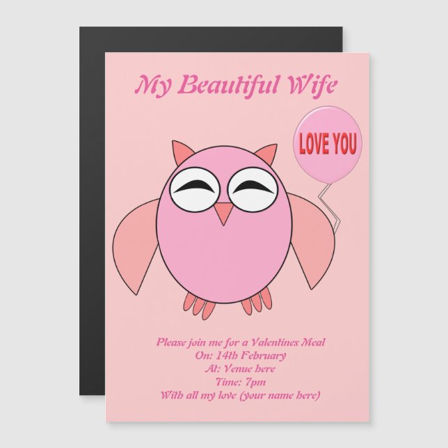 Cute Pink Love You Owl Custom Invite (Front/Back)