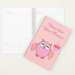 Cute Pink Love You Owl Custom Planner