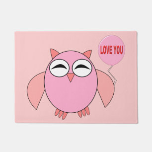 Cute Pink Love You Owl Door Mat