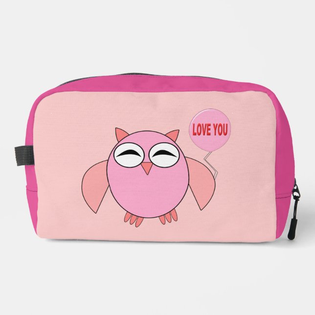 Cute Pink Love You Owl Dopp Kit (Front)