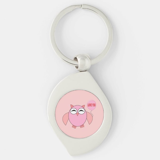 Cute Pink Love You Owl Keychain (Front)