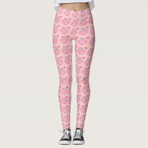 Cute Pink Love You Owl Leggings