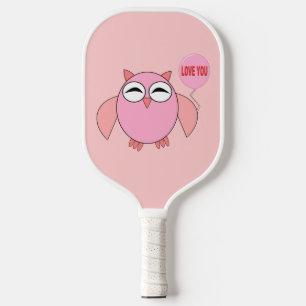 Cute Pink Love You Owl Pickleball Paddle