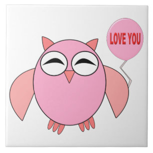 Cute Pink Love You Owl Tile