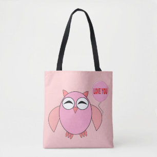 Cute Pink Love You Owl Tote Bag