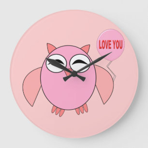 Cute Pink Love You Owl Wall Clock