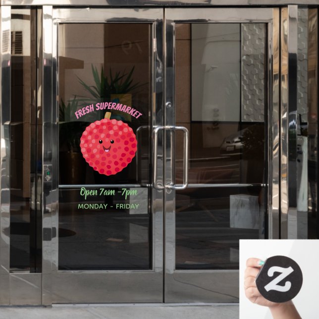 Cute pink lychee cartoon illustration (Office Door)