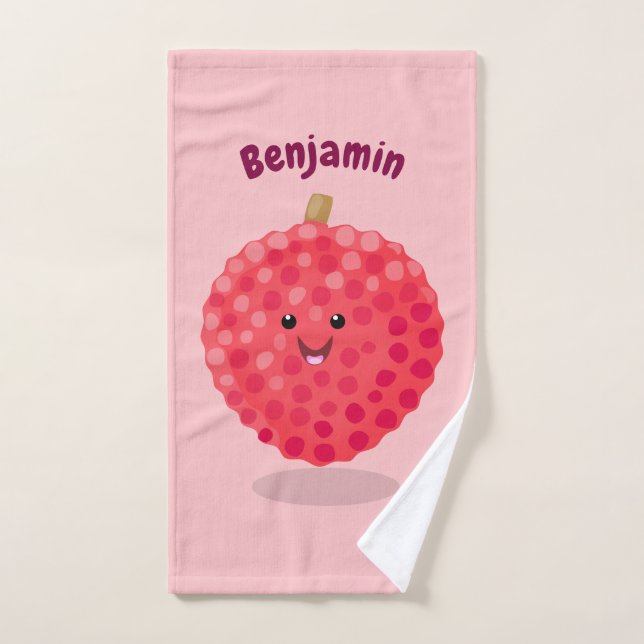 Cute pink lychee cartoon illustration bath towel set (Hand Towel)