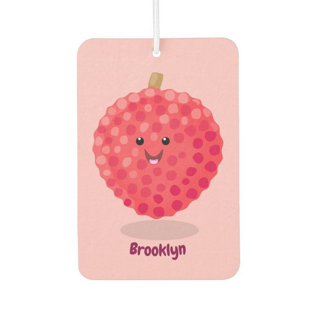 Cute pink lychee cartoon illustration car air freshener (Front)