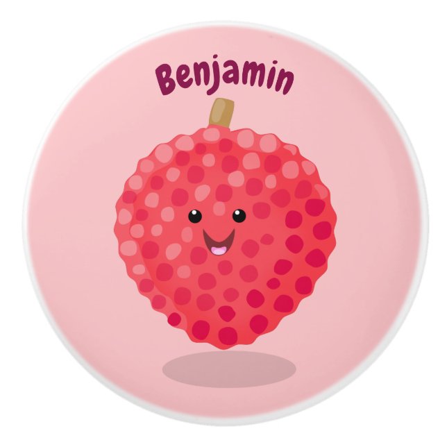 Cute pink lychee cartoon illustration ceramic knob (Front)