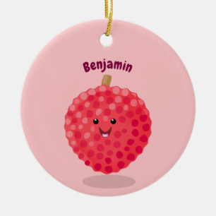 Cute pink lychee cartoon illustration ceramic tree decoration