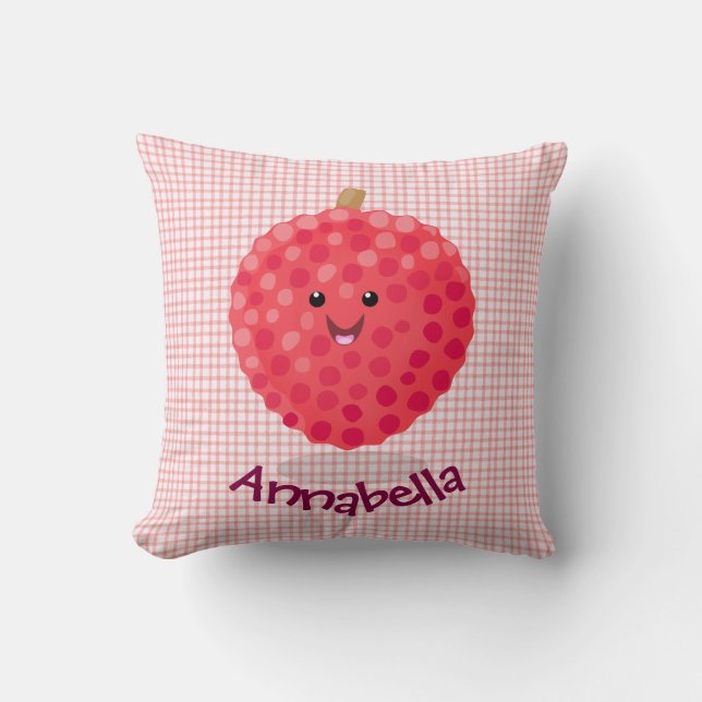Cute pink lychee cartoon illustration cushion (Front)