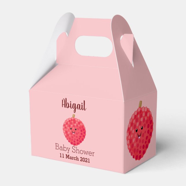 Cute pink lychee cartoon illustration favour box (Front Side)