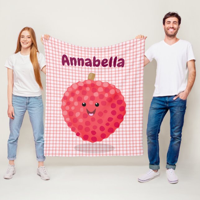 Cute pink lychee cartoon illustration fleece blanket (In Situ)