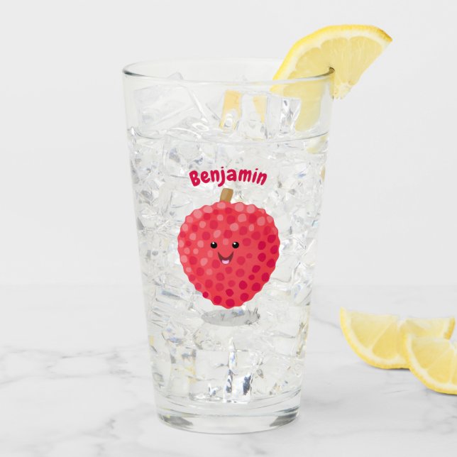 Cute pink lychee cartoon illustration glass (Back Ice)