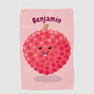 Cute pink lychee cartoon illustration  golf towel