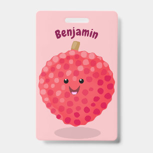 Cute pink lychee cartoon illustration ID badge