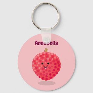 Cute pink lychee cartoon illustration key ring