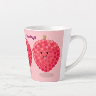 Cute pink lychee cartoon illustration latte mug