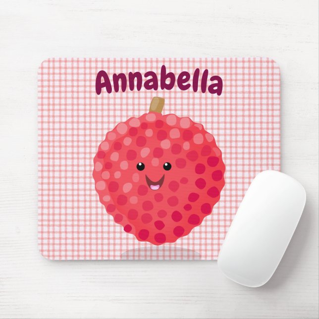 Cute pink lychee cartoon illustration mouse pad (With Mouse)