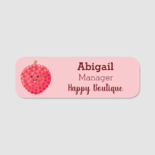 Cute pink lychee cartoon illustration  name tag