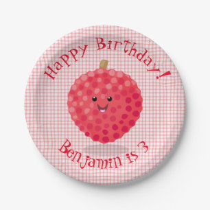 Cute pink lychee cartoon illustration paper plate