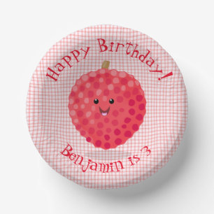Cute pink lychee cartoon illustration paper plate