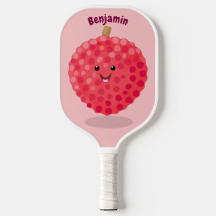 Cute pink lychee cartoon illustration pickleball paddle