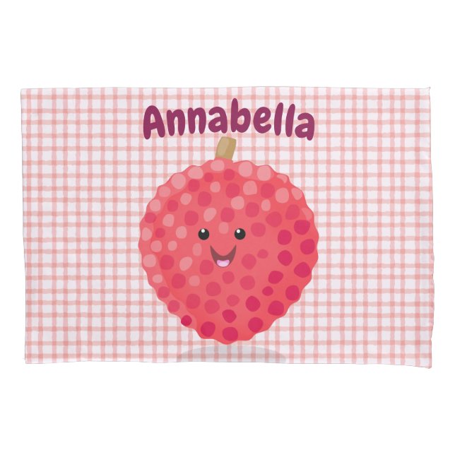 Cute pink lychee cartoon illustration pillowcase (Front)