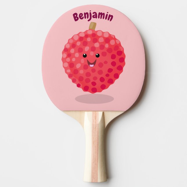 Cute pink lychee cartoon illustration ping pong paddle (Front)