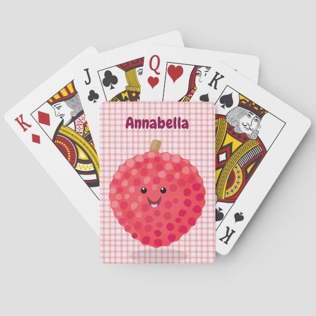 Cute pink lychee cartoon illustration playing cards (Back)