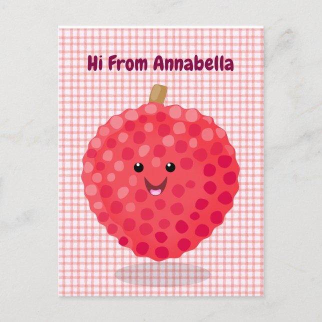 Cute pink lychee cartoon illustration postcard (Front)