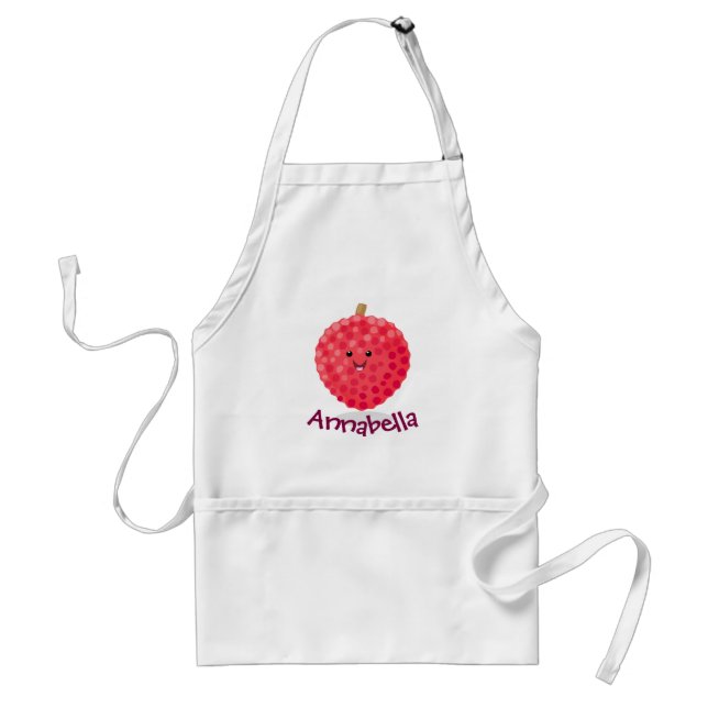 Cute pink lychee cartoon illustration standard apron (Front)