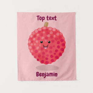Cute pink lychee cartoon illustration  tapestry