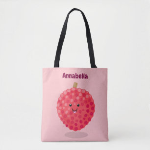 Cute pink lychee cartoon illustration tote bag