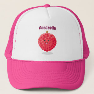 Cute pink lychee cartoon illustration trucker hat