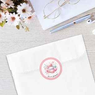 Cute Pink Macarons and Hearts Personalised  Classic Round Sticker