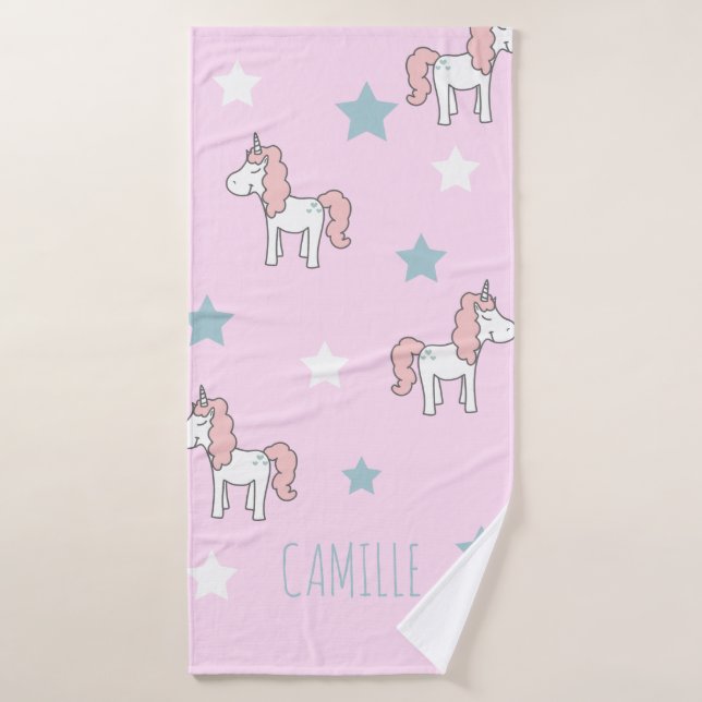 Cute Pink Magical Unicorn Girls Bath Towel (Bath Towel)