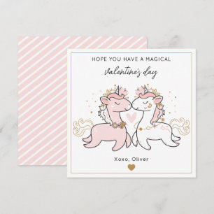 Cute Pink Magical Unicorn Kids Valentine's Day  Card