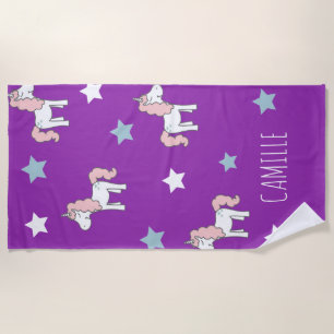 Cute Pink Magical Unicorn Purple Girls Purple Beach Towel