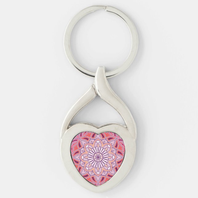 cute pink mandala key ring (Front)
