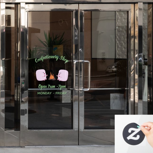 Cute pink marshmallows by camp fire cartoon (Office Door)